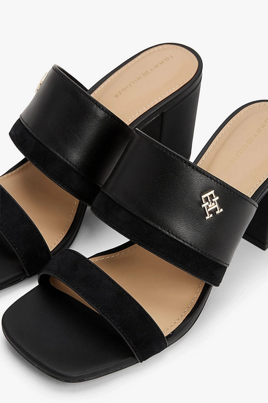Tommy Hilfiger LEATHER & SUEDE BLOCK HEEL MULE Kadın siyah Terlik FW0FW08530BDS