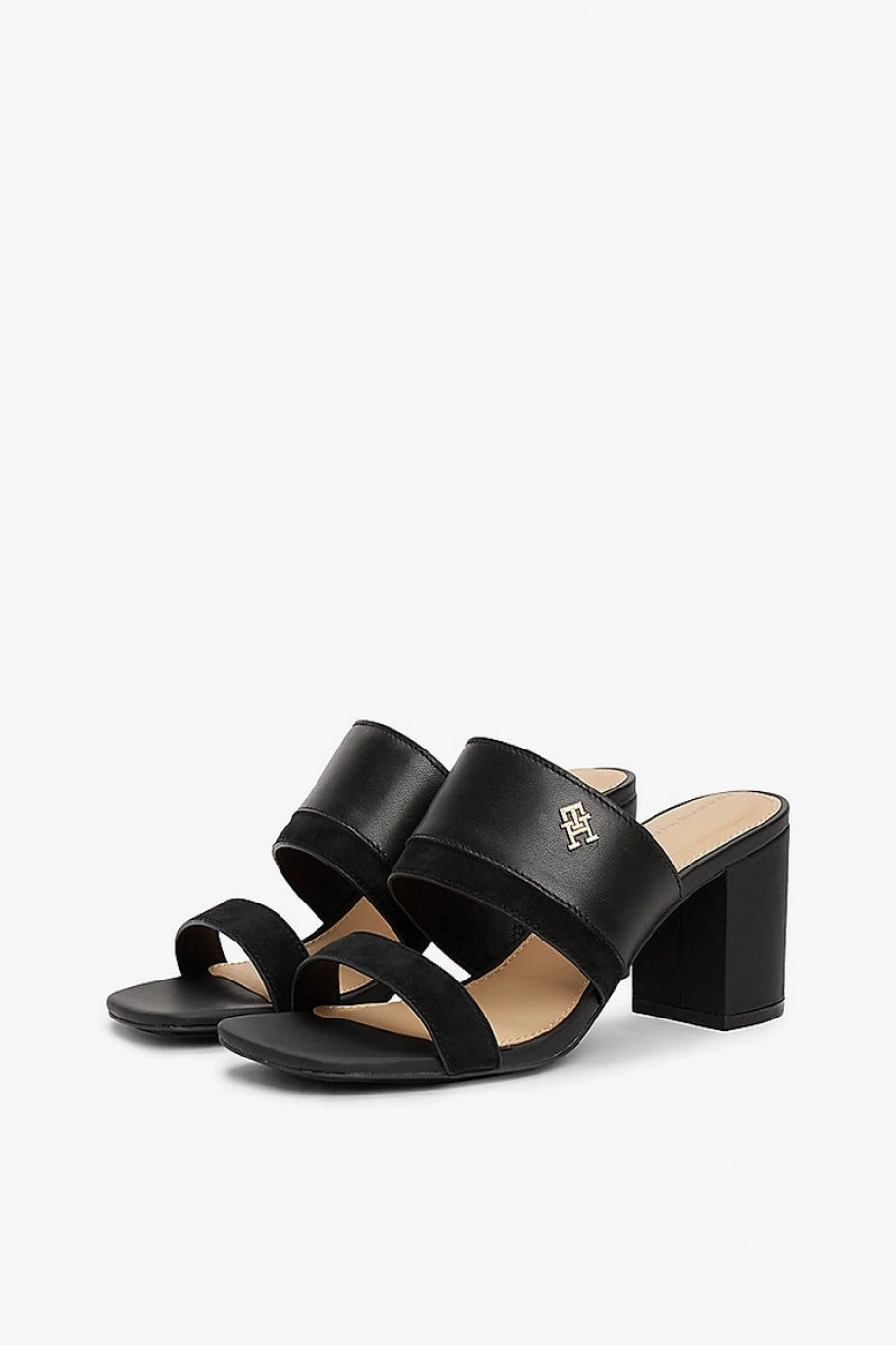 Tommy Hilfiger LEATHER & SUEDE BLOCK HEEL MULE Kadın siyah Terlik FW0FW08530BDS