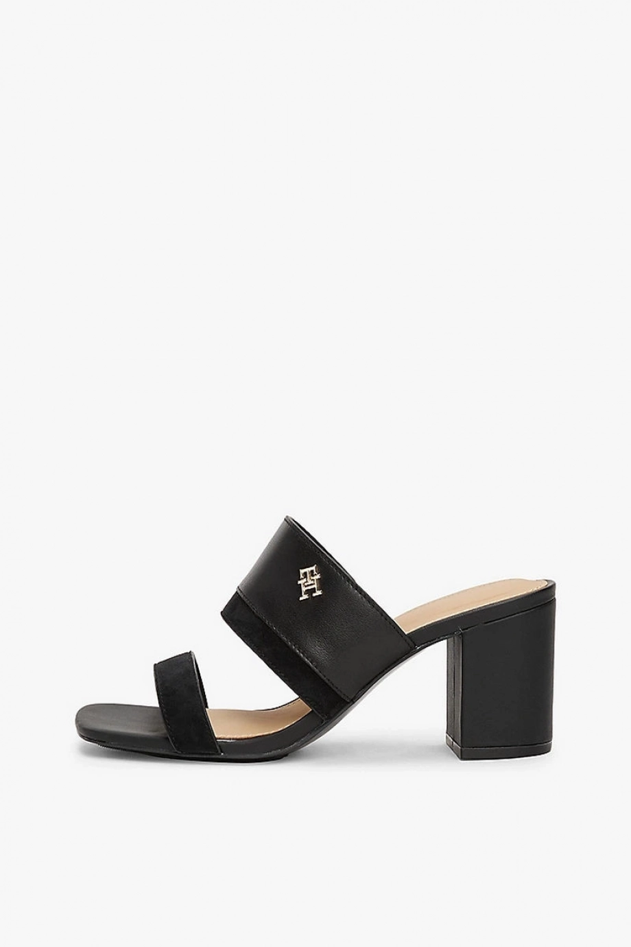 Tommy Hilfiger LEATHER & SUEDE BLOCK HEEL MULE Kadın siyah Terlik FW0FW08530BDS
