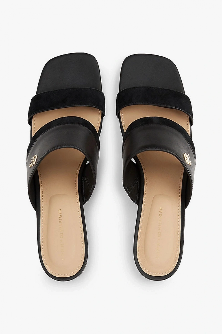Tommy Hilfiger LEATHER & SUEDE BLOCK HEEL MULE Kadın siyah Terlik FW0FW08530BDS