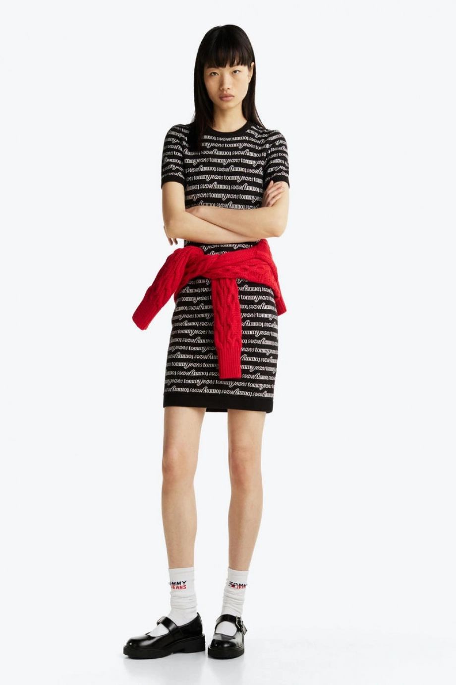 Tommy Hilfiger TJW SCRIPT AOP SWEATER DRESS Kadın Siyah Elbise DW0DW194780GM