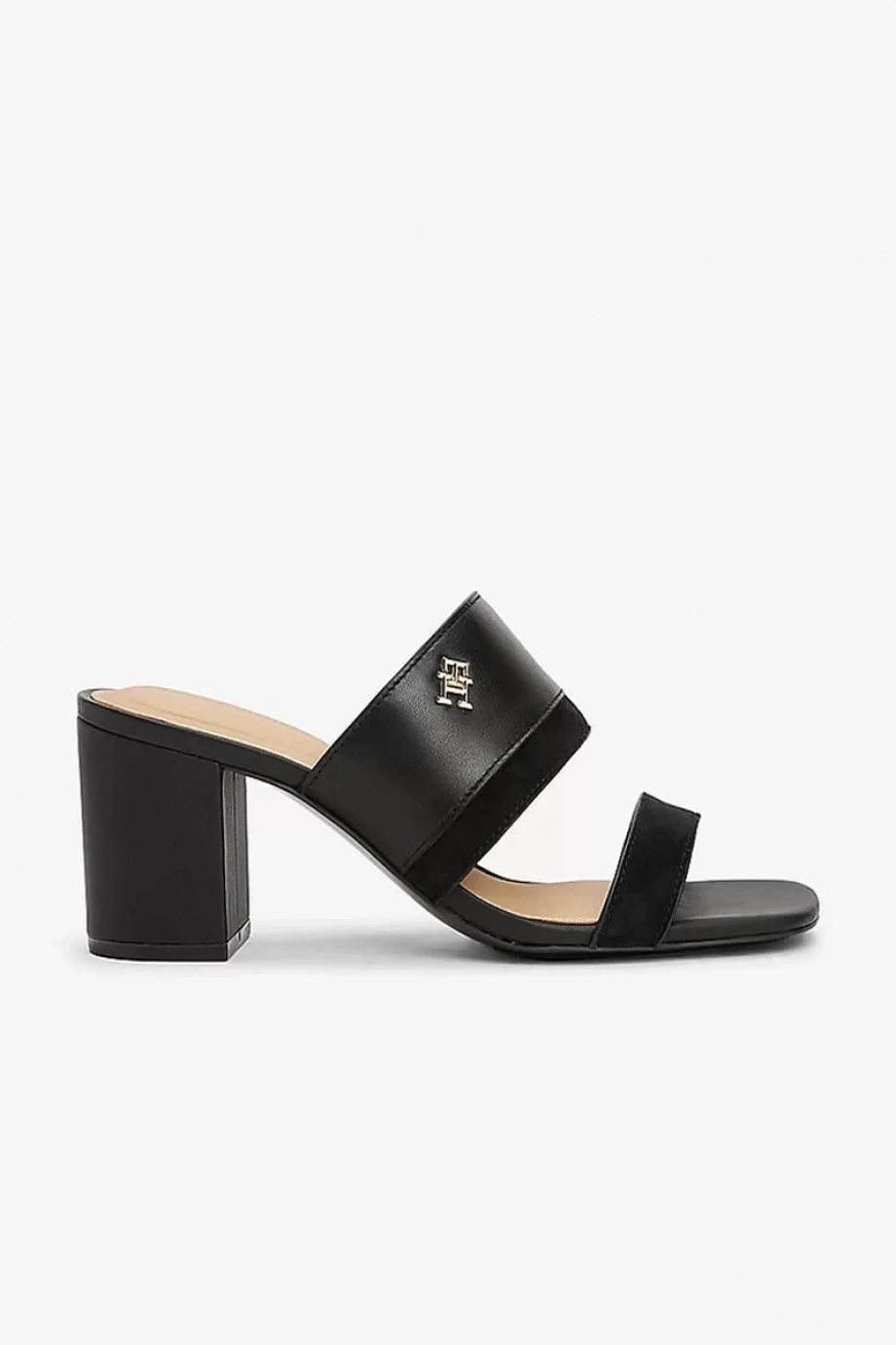 Tommy Hilfiger LEATHER & SUEDE BLOCK HEEL MULE Kadın siyah Terlik FW0FW08530BDS