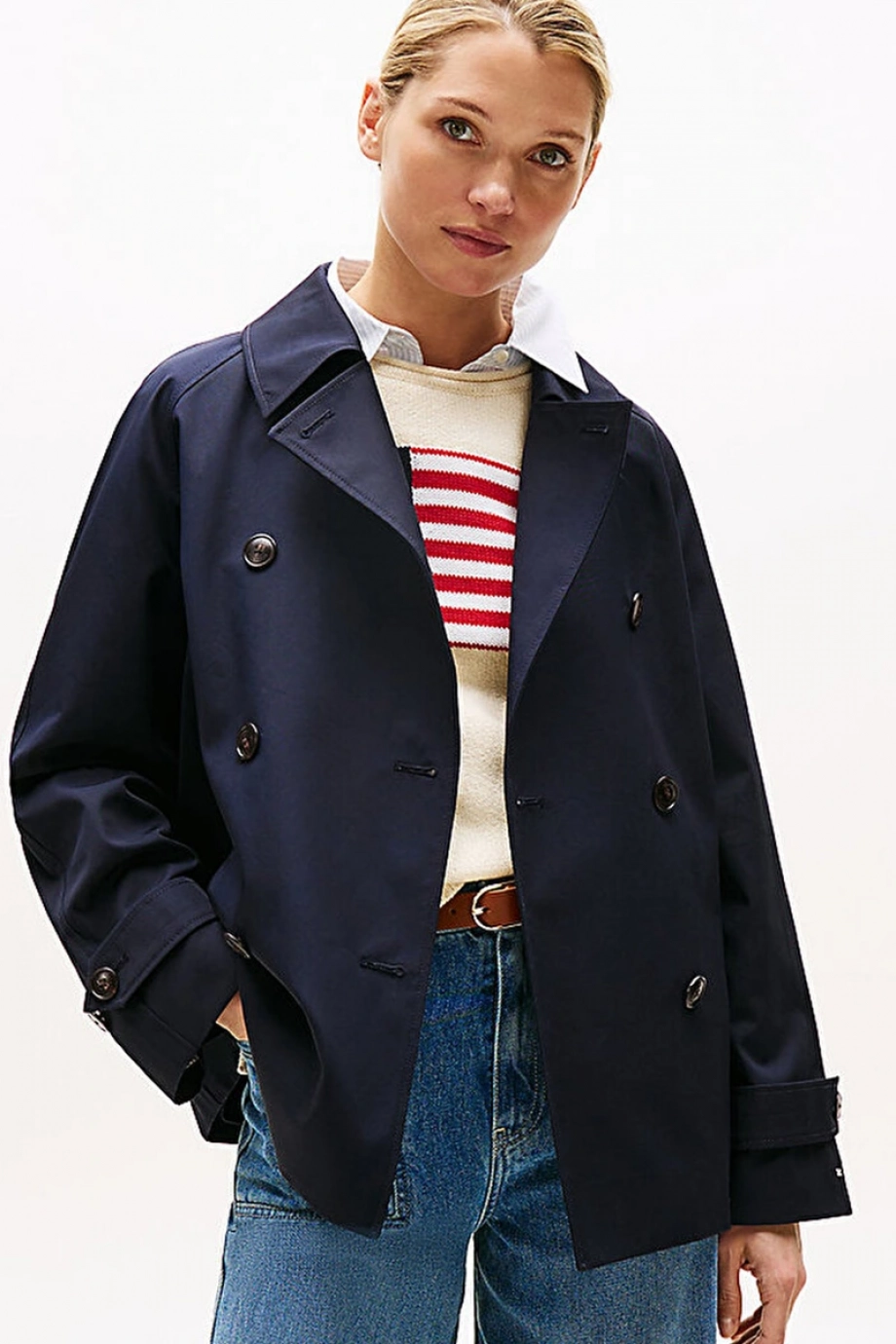 Tommy Hilfiger Kadın Pamuklu Normal Kesim Kısa Lacivert Mont WW0WW45618DW5