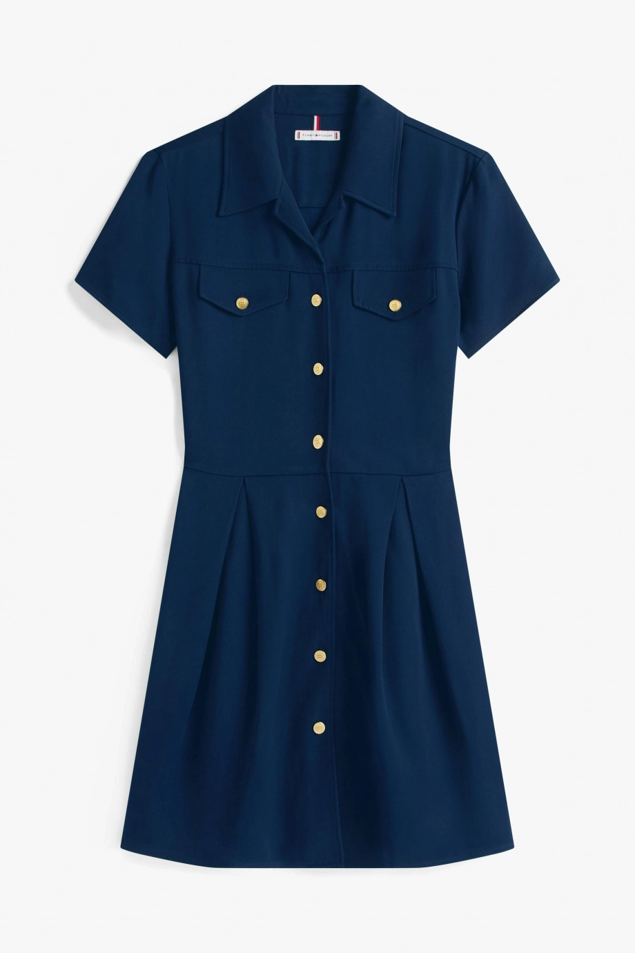 Tommy Hilfiger Kadın Viskon Twill Kısa Kollu Kloş Mini Mavi Elbise WW0WW45819C1G