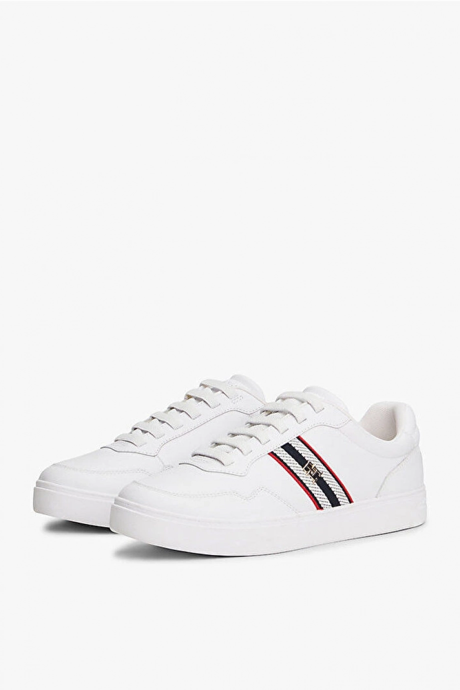 Tommy Hilfiger TH Dokuma Şeritli Düz Taban Kadın Beyaz Sneaker FW0FW09001YBS