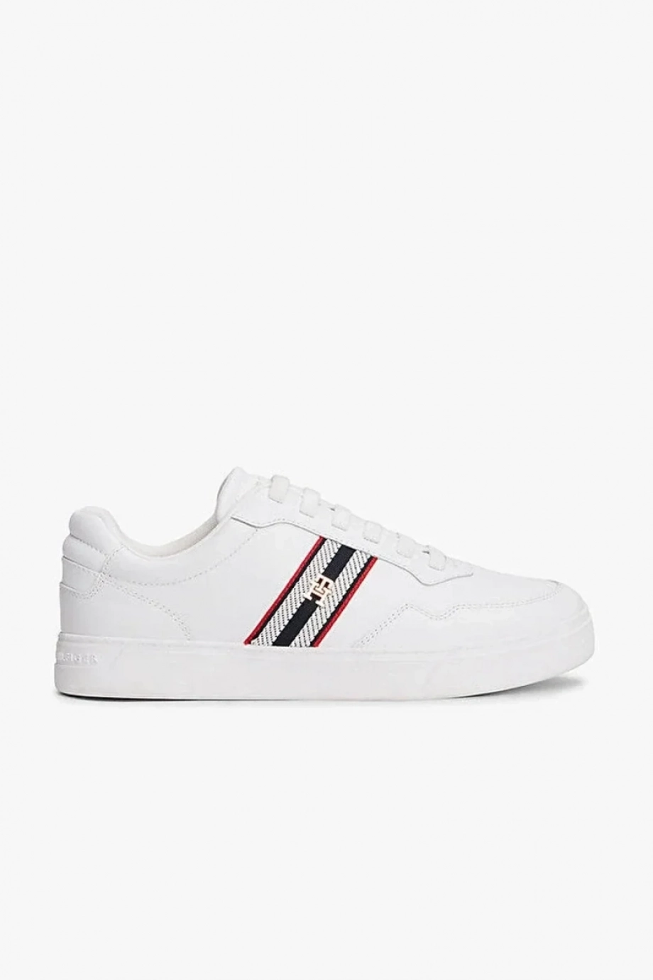 Tommy Hilfiger TH Dokuma Şeritli Düz Taban Kadın Beyaz Sneaker FW0FW09001YBS