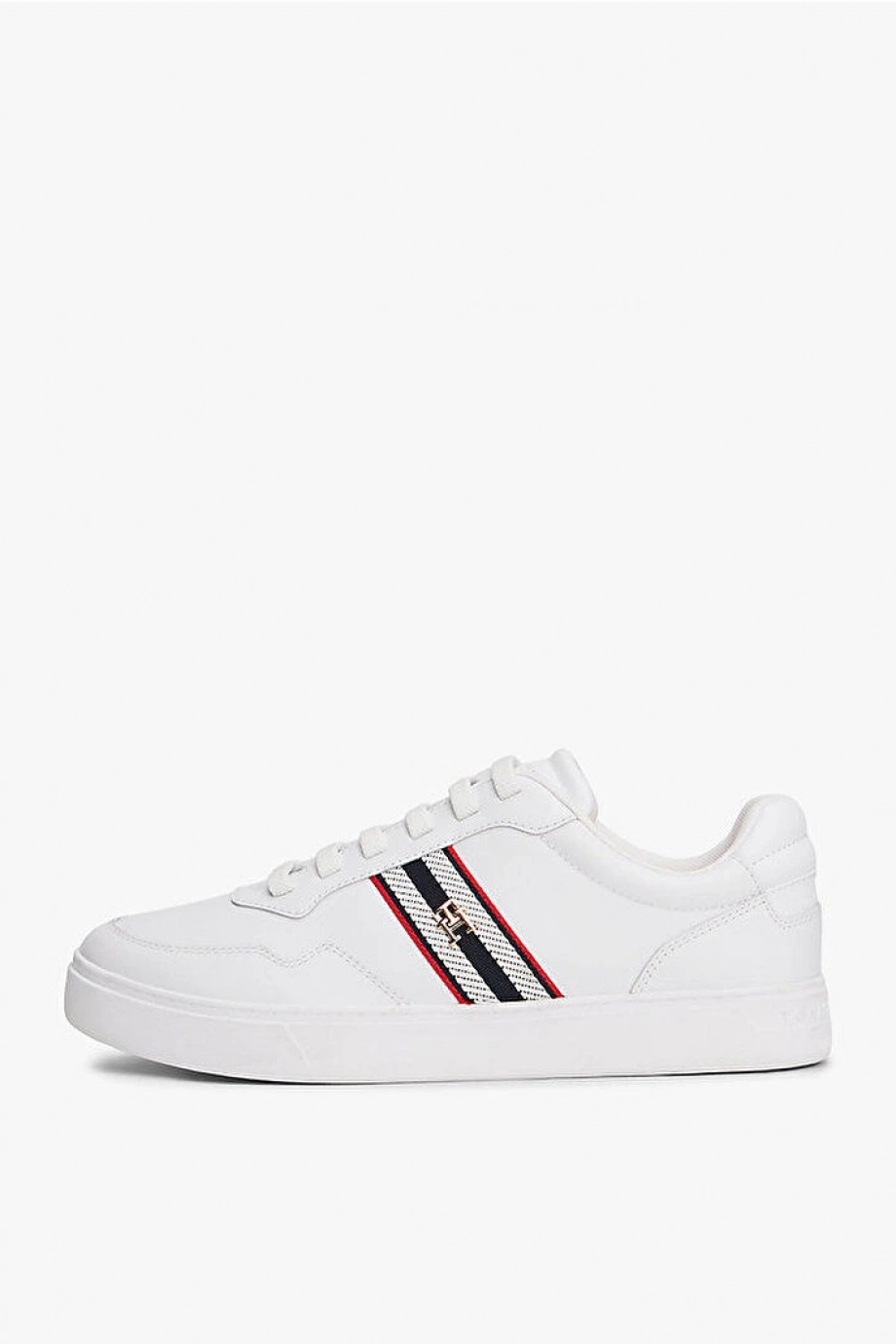 Tommy Hilfiger TH Dokuma Şeritli Düz Taban Kadın Beyaz Sneaker FW0FW09001YBS