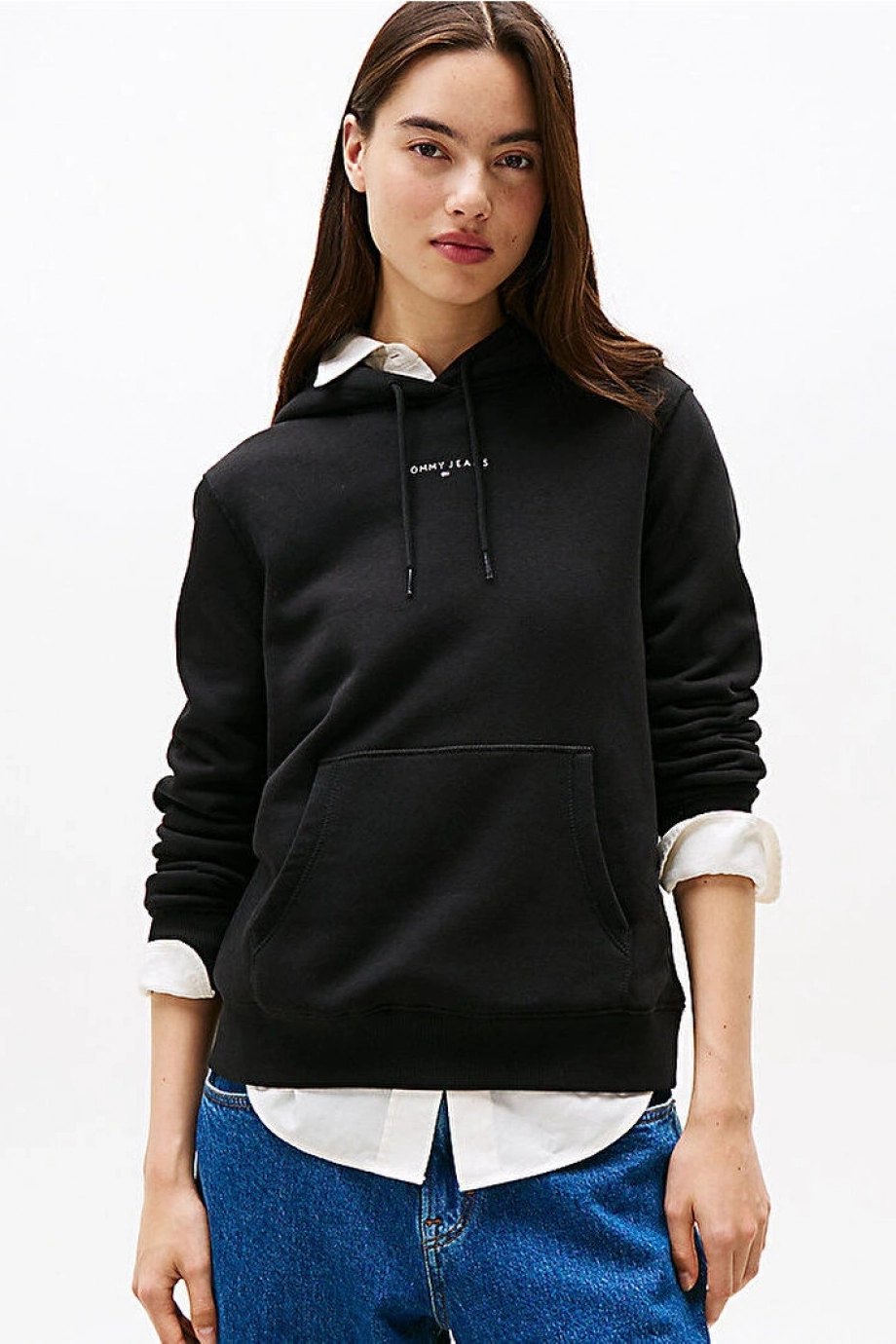 Tommy Hilfiger TJW Normal Kesim Linear Kapüşonlu Kadın Siyah Sweatshirt DW0DW21963BDS