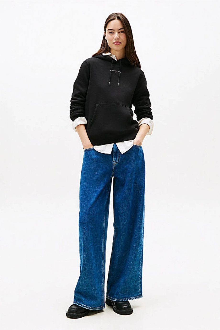 Tommy Hilfiger TJW Normal Kesim Linear Kapüşonlu Kadın Siyah Sweatshirt  DW0DW21963BDS