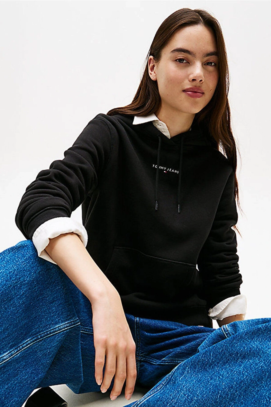 Tommy Hilfiger TJW Normal Kesim Linear Kapüşonlu Kadın Siyah Sweatshirt  DW0DW21963BDS
