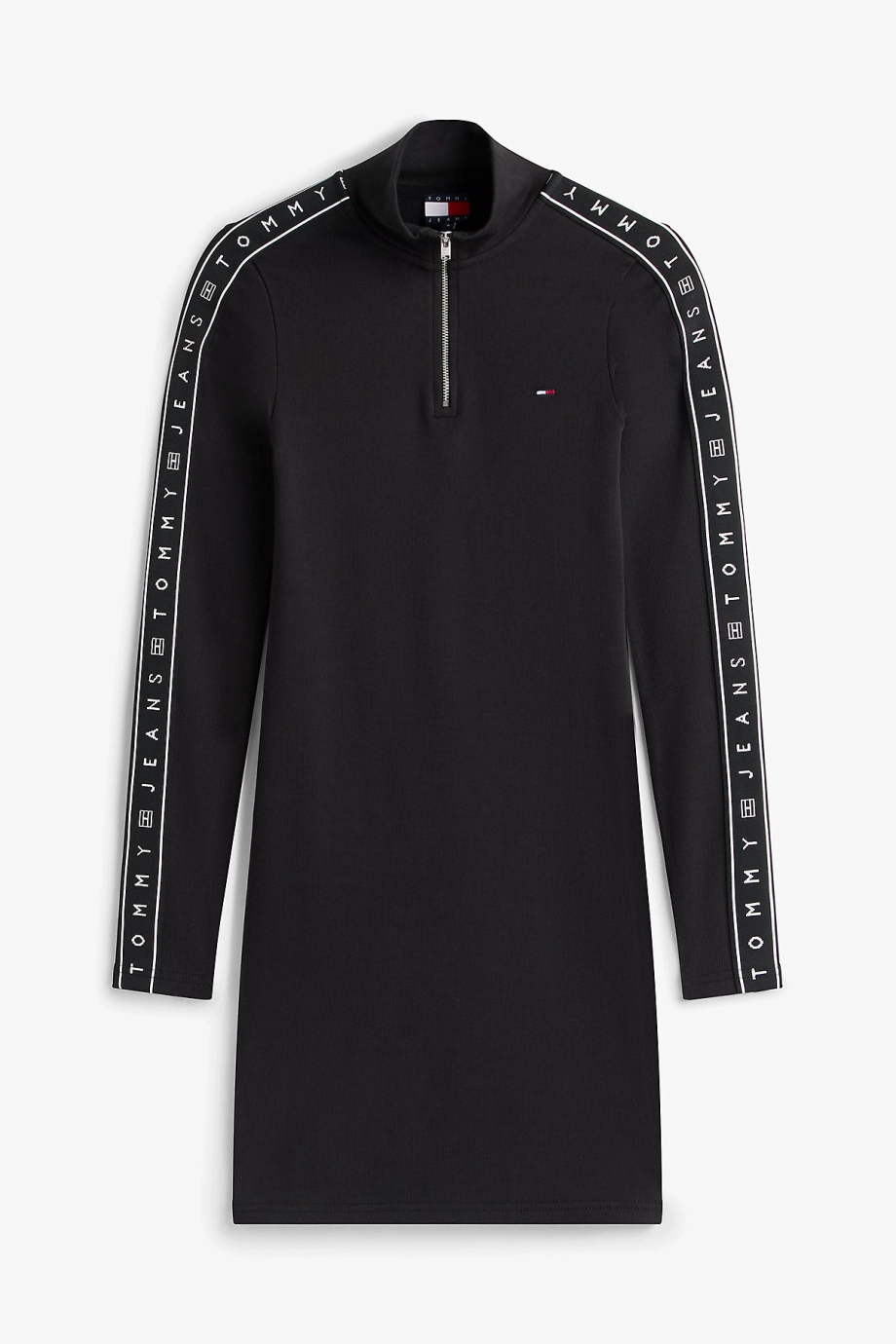 Tommy Hilfiger TJW Yarım Fermuarlı Şerit Detaylı Kadın Siyah Elbise DW0DW22529BDS