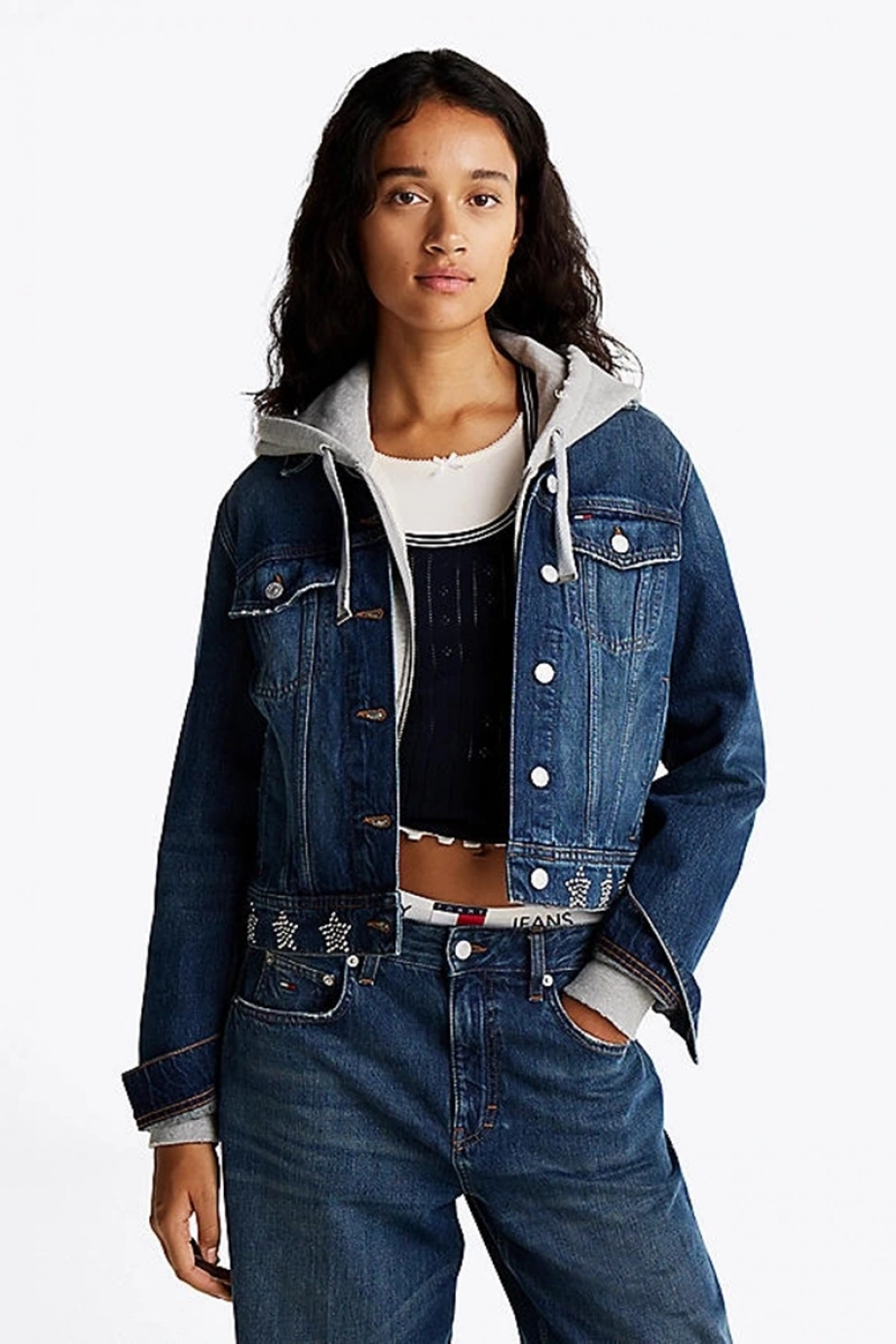 Tommy Hilfiger STUDDED DNM TRCKER JCKT AI9057 Kadın Mavi Ceket DW0DW198681BK