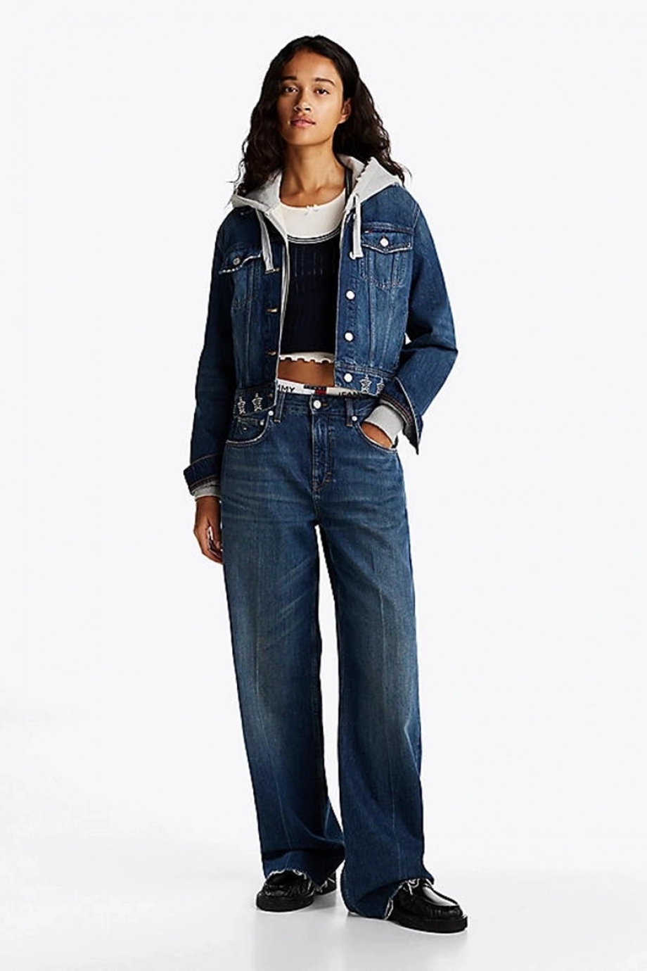 Tommy Hilfiger STUDDED DNM TRCKER JCKT AI9057 Kadın Mavi Ceket DW0DW198681BK