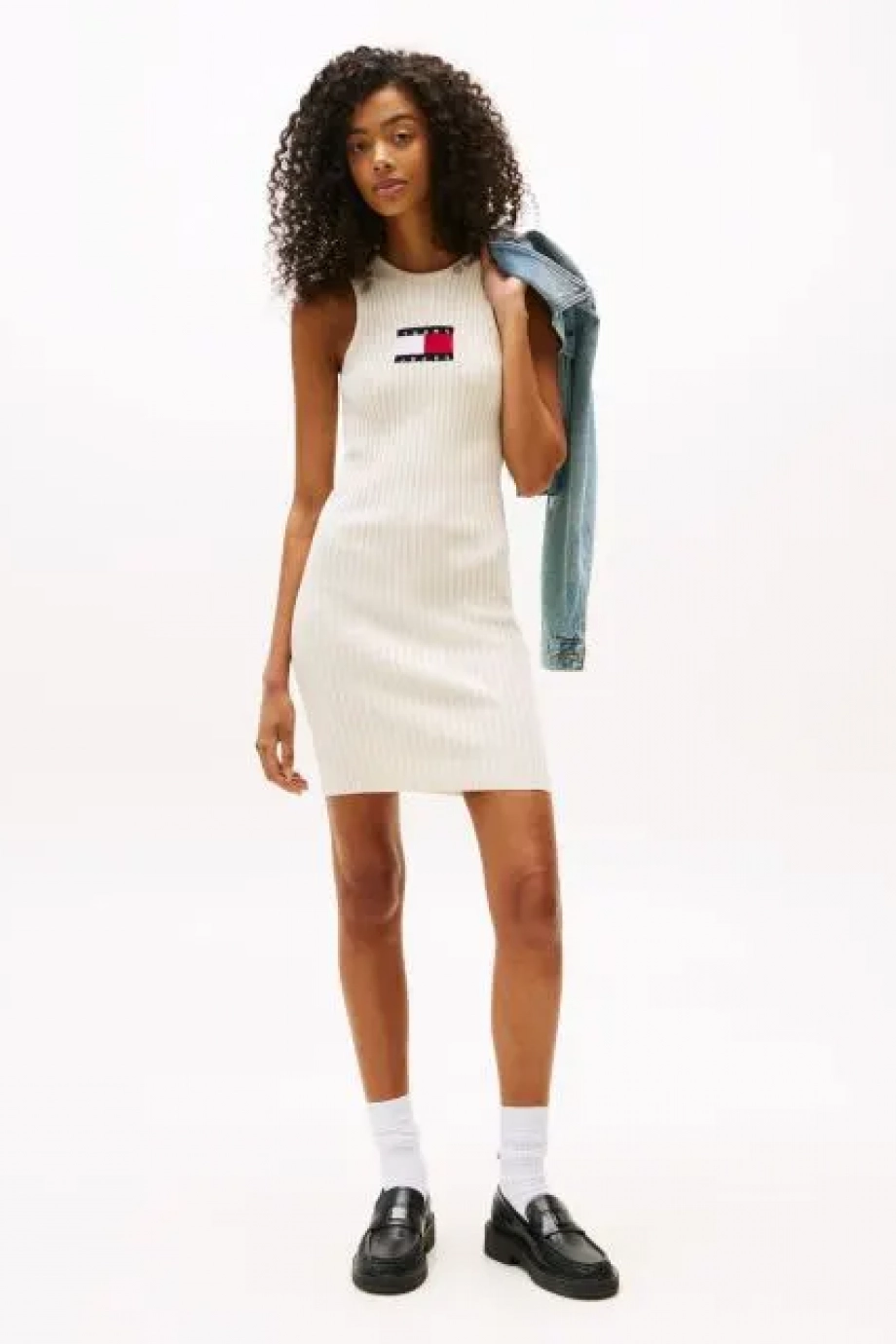 Tommy Hilfiger TJW FLAG SWEATER MINI DRESS EXT Kadın Beyaz Elbise DW0DW20877YBL