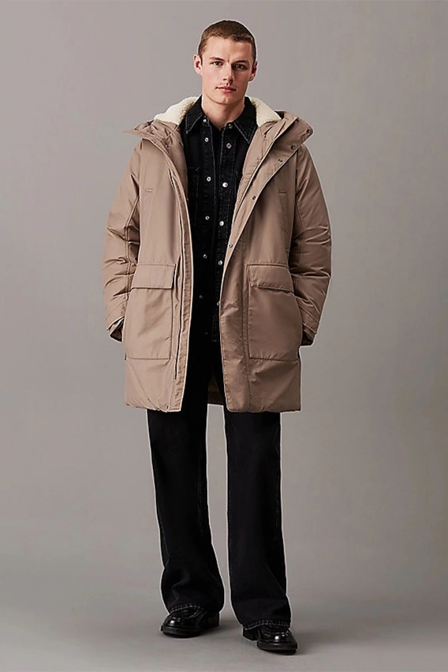 Calvin Klein WARM COTTON NYLON LONG PARKA Erkek GRİ Mont J30J326082-PAV