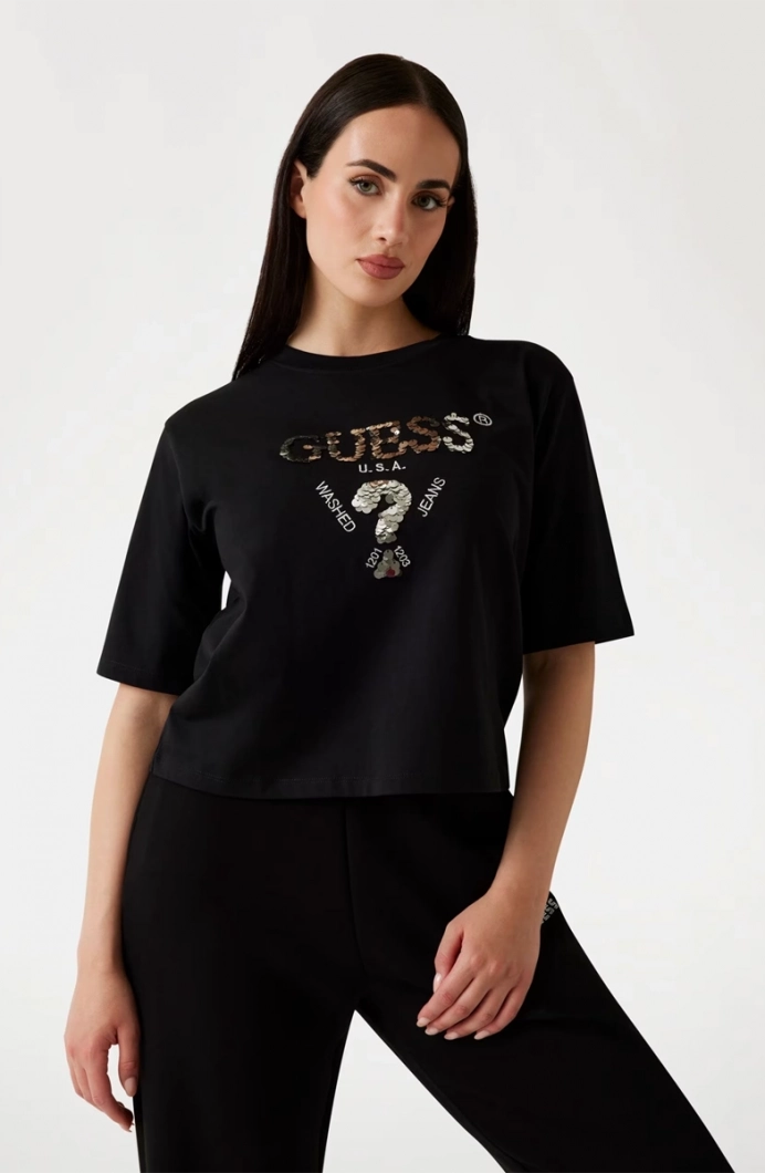 Guess Aurélie Kadın Siyah Aktif Boxy Fit T-Shirt V4YI06I3Z14-FJ8N