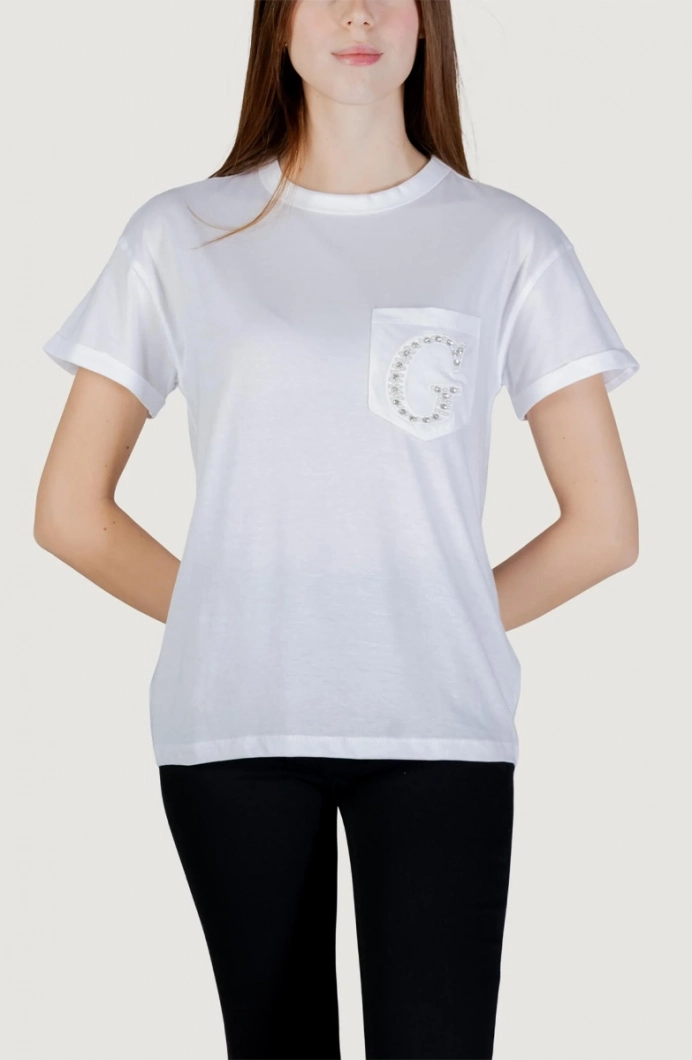Guess Kısa Kollu Bisiklet Yaka Cepli G Logolu Kadın Beyaz T-shirt W6GI17K3037-G011