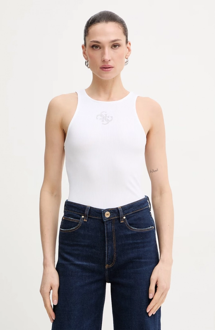 Guess Kolsuz Yuvarlak Yaka Guendalina Kadın Beyaz Atlet  W6RP39KD092-G011