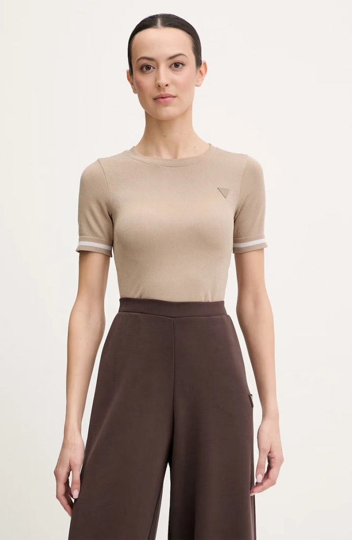 Guess Pepi 4G Dikişsiz Kısa Kollu Kadın Bej Crop V6RP02Z4692-FNL8