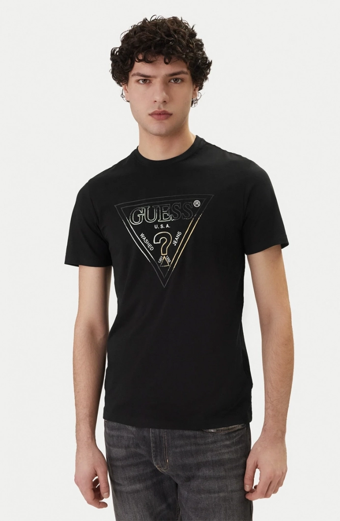 Guess Bisiklet Yaka Kısa Kollu Üçgen HD Çok Renkli Erkek Siyah T-shirt M6GI11K2992-JBLK