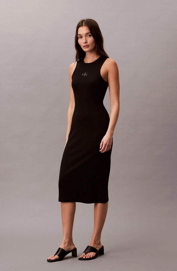 Calvin Klein Kolsuz Monologo 2x2 Bebek Fitilli Midi Kadın Siyah Elbise LV047F242G-UB1