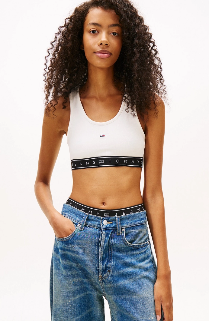 Tommy Hilfiger TJW Kısa Şerit Detaylı Büstiyer Kadın Beyaz T-shirt DW0DW22537YBH