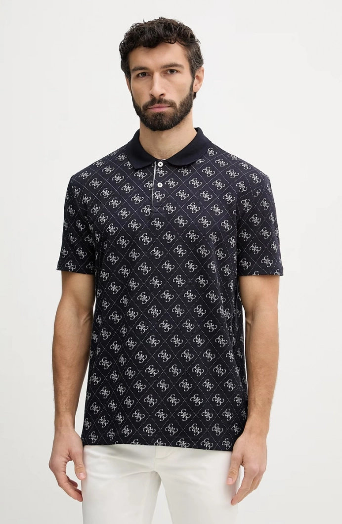 Guess Kısa Kollu Tamamı 4G Jakarlı Polo Yakalı Erkek Lacivert Polo T-shirt M6GP04K3073-FBDB