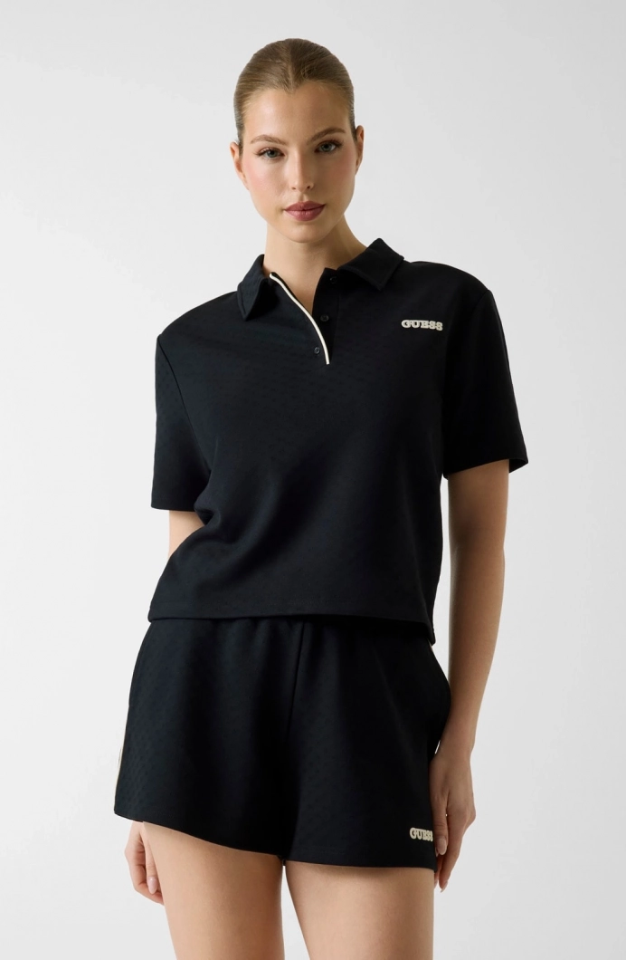 Guess Clara Kutulu Kesim Polo Yakalı Kadın Siyah Polo T-shirt V6GP12K3044-JBLK