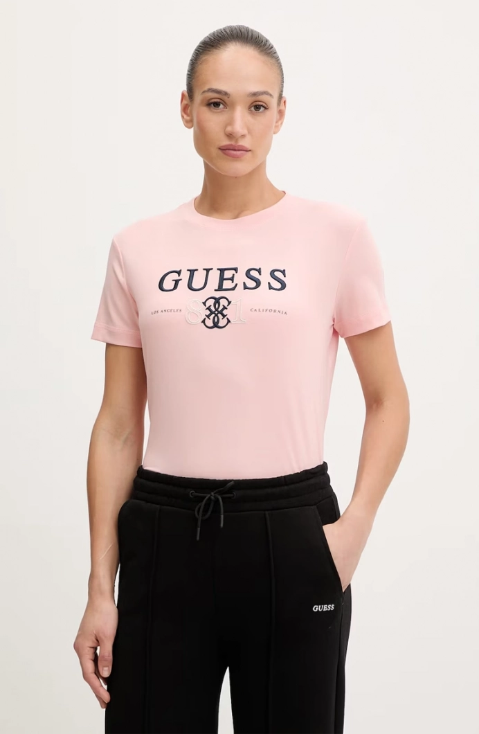 Guess Steffi Bisiklet Yaka Kısa Kollu Kadın Pembe T-shirt V6RI13KD772-C420