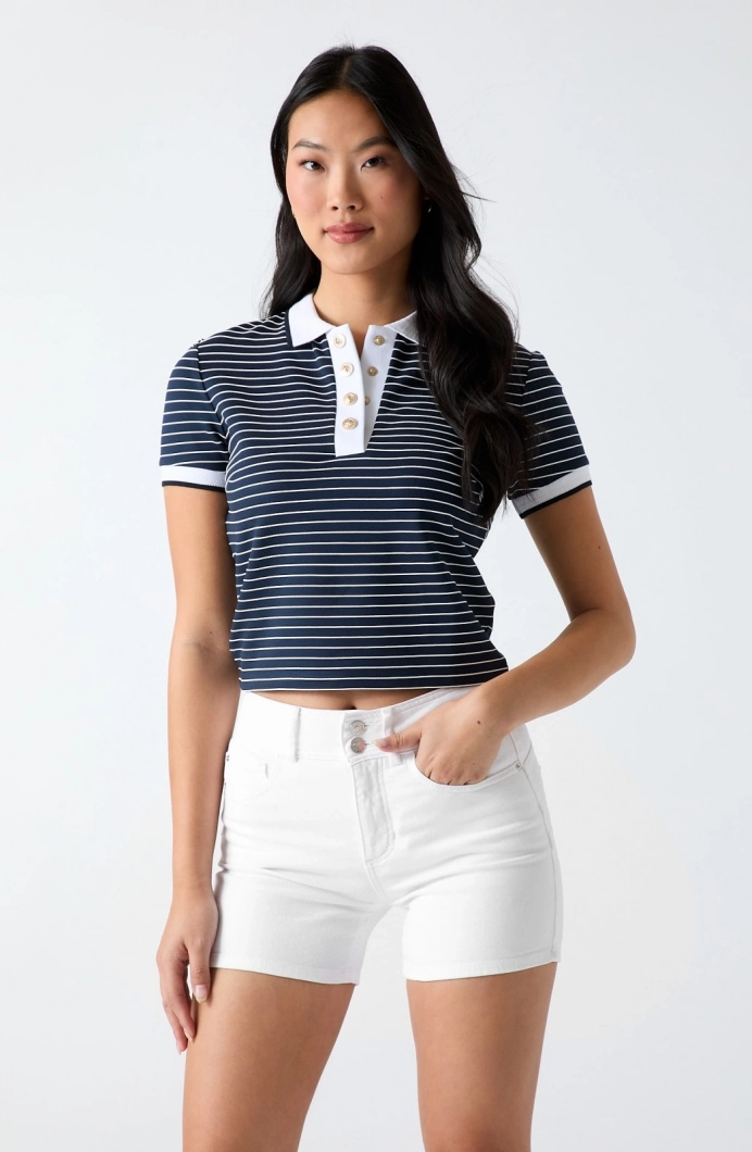 Guess Kısa Kollu Polo Yakalı Alphonsine Çizgili Kadın Çok Renkli Polo T-shirt W6GP17K2946-SB09