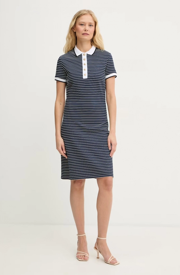 Guess Kısa Kollu Polo Yakalı Alphonsine Çizgili Kadın Çok Renkli Elbise W6GK14K2948-SB09