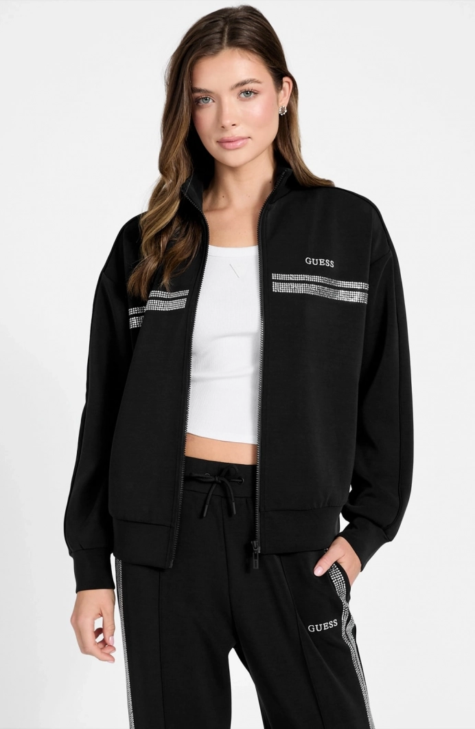 Guess Berthe Dik Yaka Tam Fermuarlı Kadın Siyah Sweatshirt V6RQ01KCAY2-JBLK