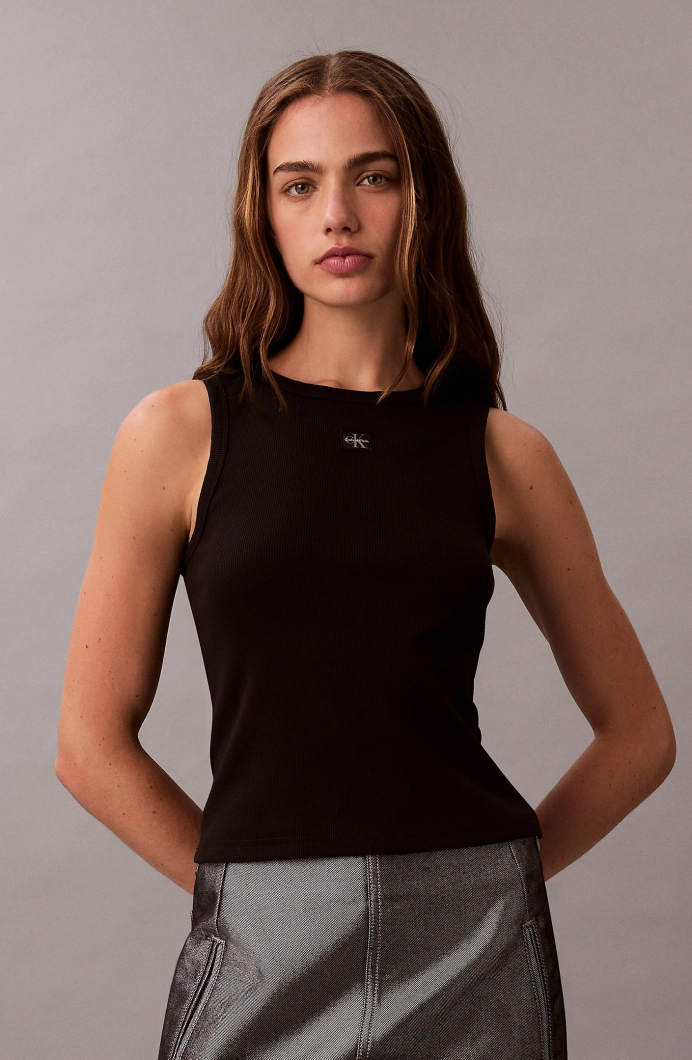 Calvin Klein Kadın Etiketli Pamuklu Fitilli Siyah AtletLV047C201G-UB1