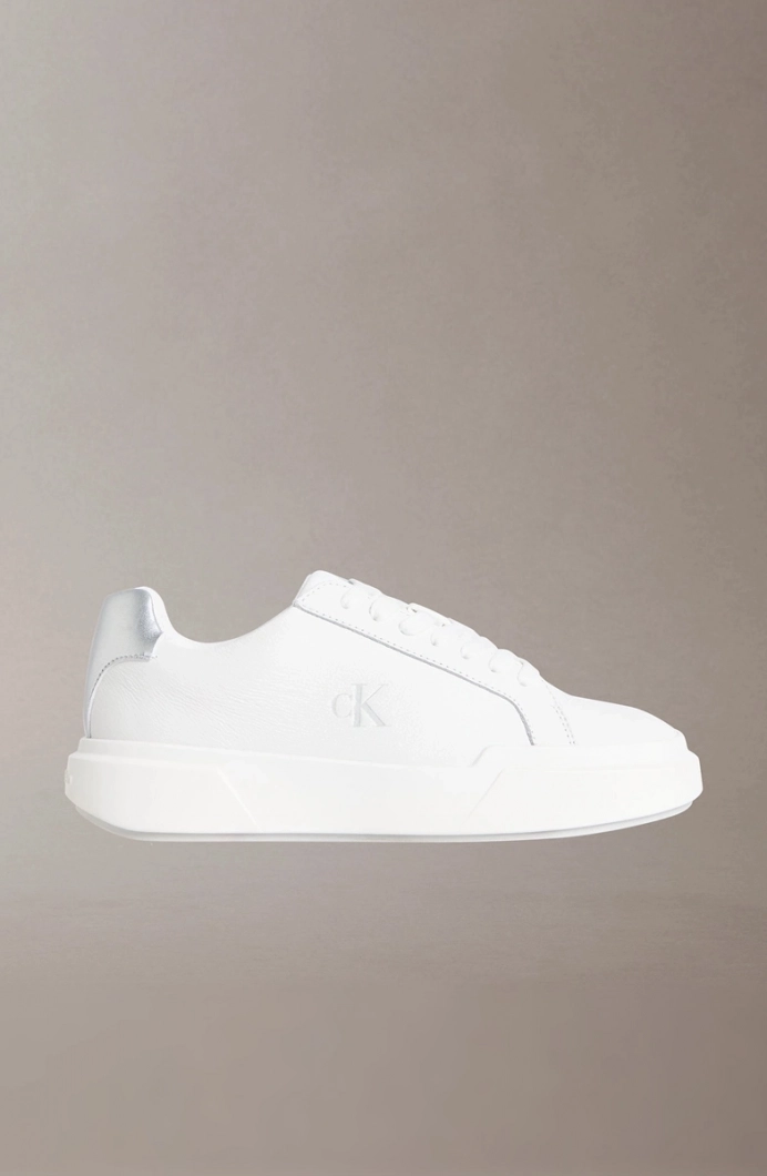Calvin Klein Kalın Tabanlı Bağcıklı Metalik Deri Kadın Beyaz Sneaker YW0YW01948-0LC