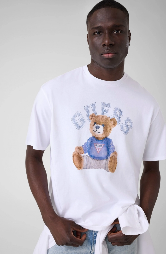 Guess Kısa Kollu Basic Guess Ayıcıklı Erkek Beyaz T-shirt M6YI75K5409-G011