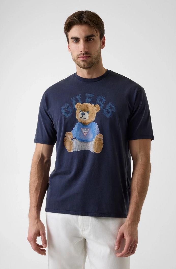 Guess Kısa Kollu Basic Guess Ayıcıklı Erkek Mavi T-shirt M6YI75K5409-F73J