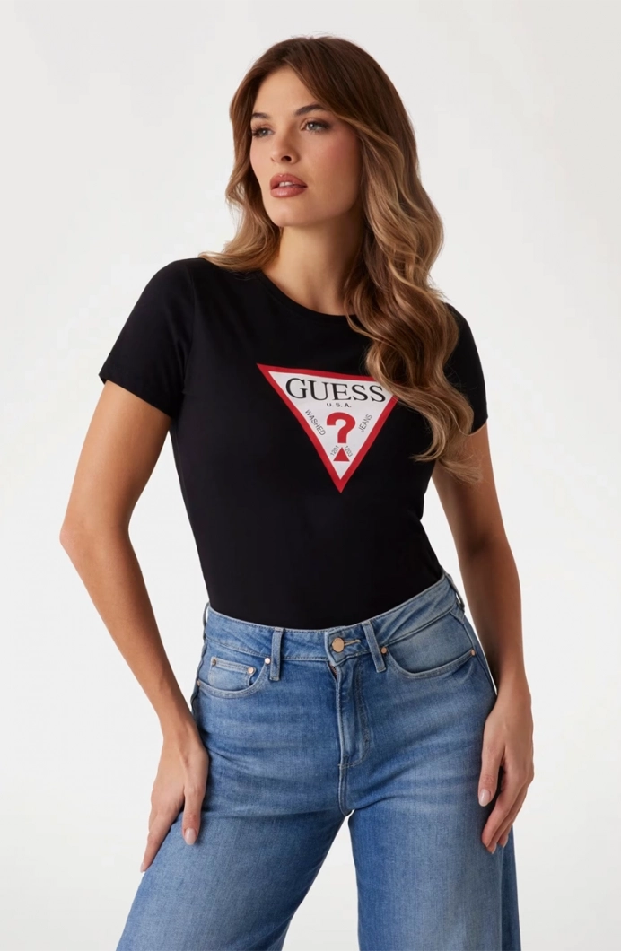 Guess SS CN ORIGINAL TEE Kadın Siyah T-shirt W1YI1BI3Z14-JBLK