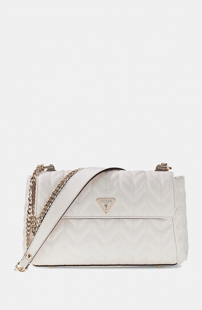 Guess Stacey Dönüştürülebilir Kapaklı Kadın Beyaz Çapraz Çanta HWGG9741210-OFF
