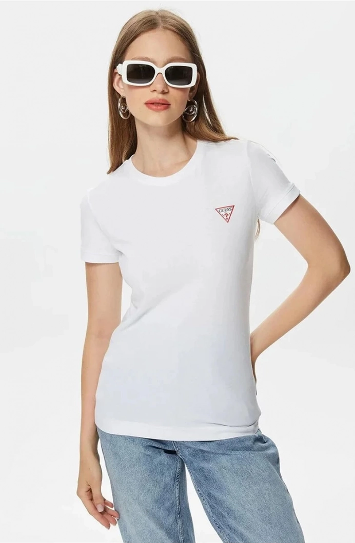 Guess Mini Triangle Kadın Beyaz Slim Fit T-Shirt W2YI44J1314-G011