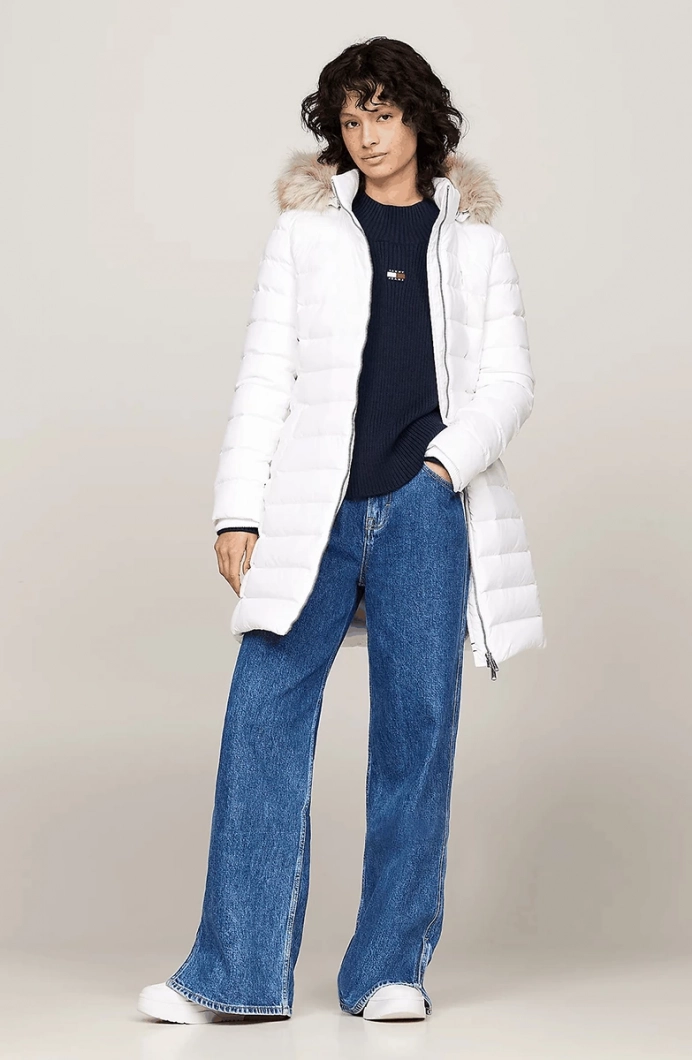 Tommy Hilfiger TJW ESSENTIAL HOODED DOWN COAT Kadın Beyaz Mont DW0DW18864YBR