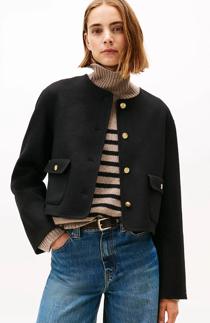Tommy Hilfiger Çift Taraflı Yün Karışımlı Normal Kesim Kadın Siyah  Ceket WW0WW47446BDS