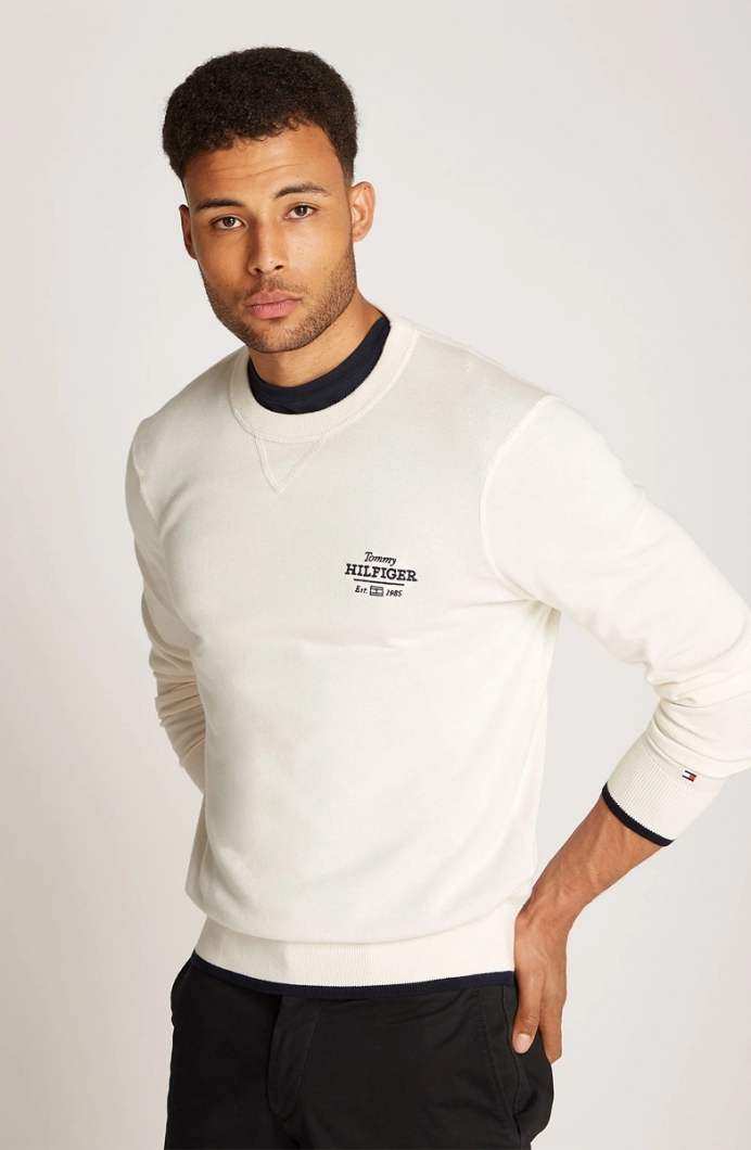 Tommy Hilfiger GRAPHIC  COTTON CREW Erkek Beyaz Kazak MW0MW38336Z00
