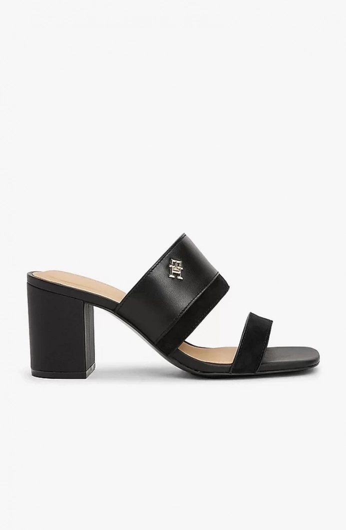 Tommy Hilfiger LEATHER & SUEDE BLOCK HEEL MULE Kadın siyah Terlik FW0FW08530BDS
