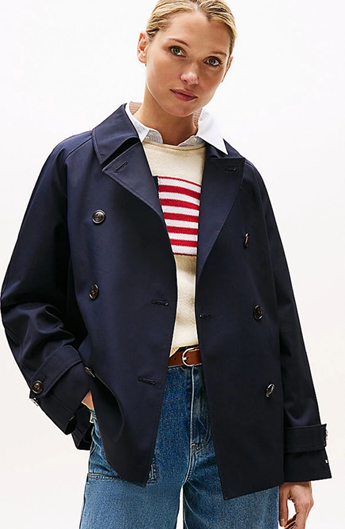 Tommy Hilfiger Kadın Pamuklu Normal Kesim Kısa Lacivert Mont WW0WW45618DW5