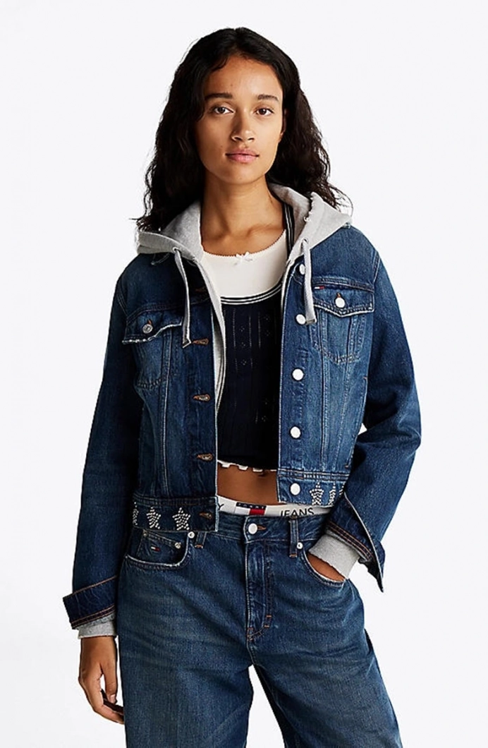 Tommy Hilfiger STUDDED DNM TRCKER JCKT AI9057 Kadın Mavi Ceket DW0DW198681BK
