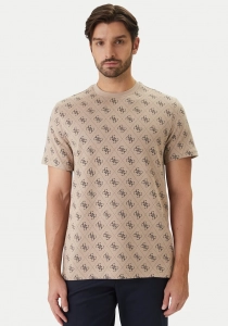 Guess Bisiklet Yaka Kısa Kollu Jakarlı 4G Örme Erkek Bej T-shirt  M6GP34K3200-FMAZ