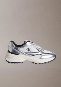 Calvin Klein Hike Runner Bağcıklı File Detaylı Metalik Kadın Gri Sneaker YW0YW02063-0IX
