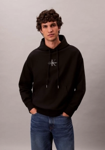 Calvin Klein Premium Penye Mikro Monologolu Kapüşonlu Erkek Siyah Sweatshirt LV04RC281G-UB1