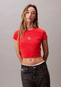 Calvin Klein Rib Kadın Kırmızı Crop LV047AB802-TNC