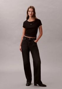 Calvin Klein Kadın Etiketli Fitilli Kısa Siyah Crop LV047C200G-UB1